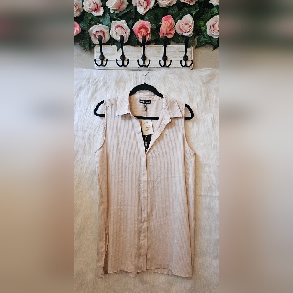 Modern Works Classic Sleeveless Pinstriped Button Down Shirt